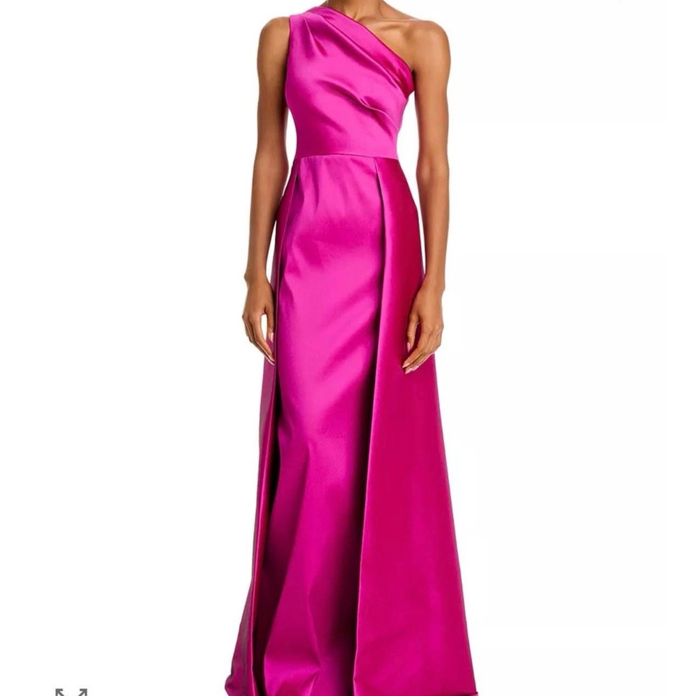 Rickie Freeman for Teri Jon One-Shoulder Satin Gown in Fuchsia NWT